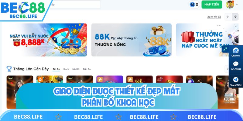 Giao diện được thiết kế đẹp mắt, phân bố khoa học